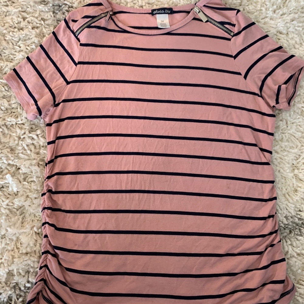 Pink and Blue Stripped Tee Shirt Blouse